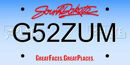 G52ZUM South Dakota License Plate