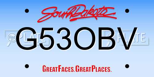 G53OBV South Dakota License Plate