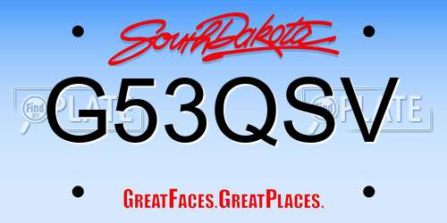 G53QSV South Dakota License Plate
