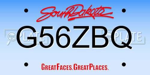 G56ZBQ South Dakota License Plate