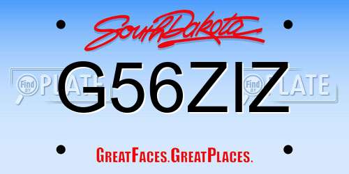 G56ZIZ South Dakota License Plate