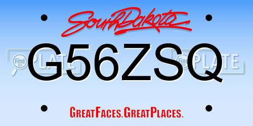 G56ZSQ South Dakota License Plate