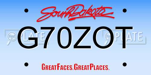 G70ZOT South Dakota License Plate