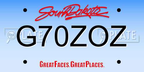 G70ZOZ South Dakota License Plate
