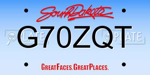 G70ZQT South Dakota License Plate