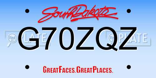 G70ZQZ South Dakota License Plate