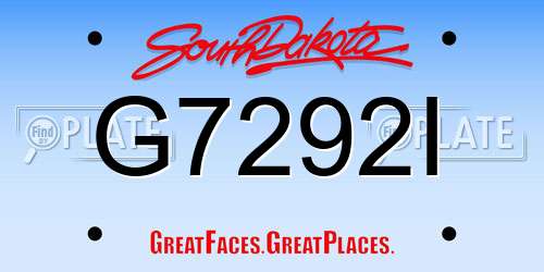 G7292I South Dakota License Plate