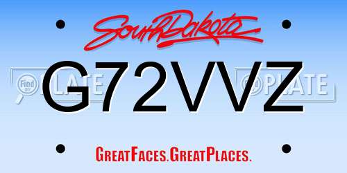 G72VVZ South Dakota License Plate