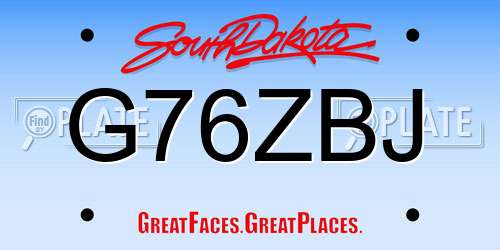 G76ZBJ South Dakota License Plate