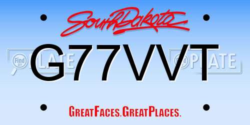 G77VVT South Dakota License Plate