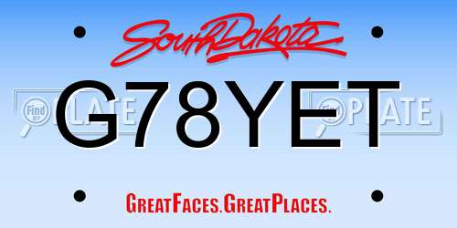 G78YET South Dakota License Plate