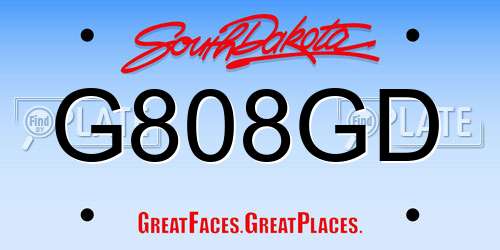 G808GD South Dakota License Plate