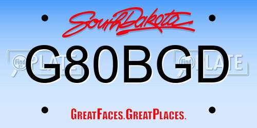G80BGD South Dakota License Plate