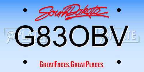 G83OBV South Dakota License Plate