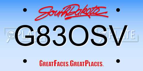 G83OSV South Dakota License Plate