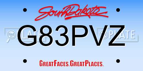 G83PVZ South Dakota License Plate
