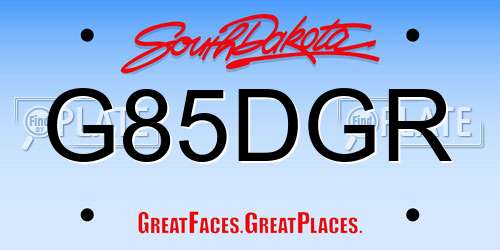 G85DGR South Dakota License Plate