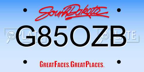 G85OZB South Dakota License Plate