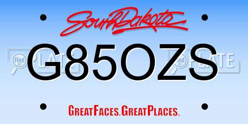 G85OZS South Dakota License Plate