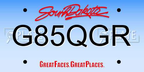 G85QGR South Dakota License Plate