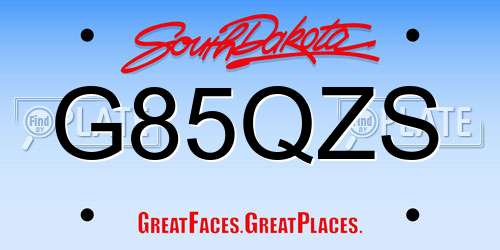 G85QZS South Dakota License Plate