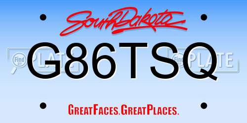 G86TSQ South Dakota License Plate