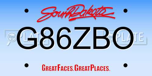 G86ZBO South Dakota License Plate