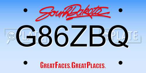 G86ZBQ South Dakota License Plate