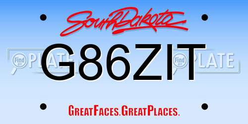 G86ZIT South Dakota License Plate
