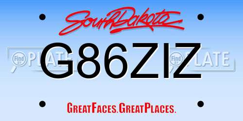 G86ZIZ South Dakota License Plate