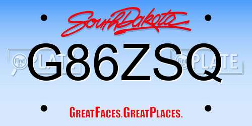G86ZSQ South Dakota License Plate
