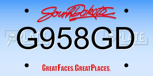 G958GD South Dakota License Plate