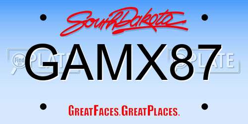GAMX87 South Dakota License Plate
