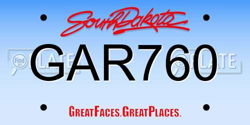 GAR760 South Dakota License Plate