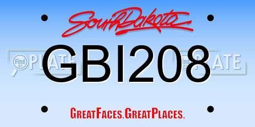 GBI208 South Dakota License Plate