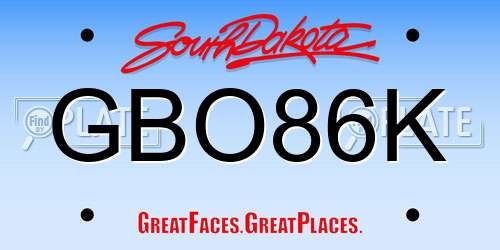 GBO86K South Dakota License Plate