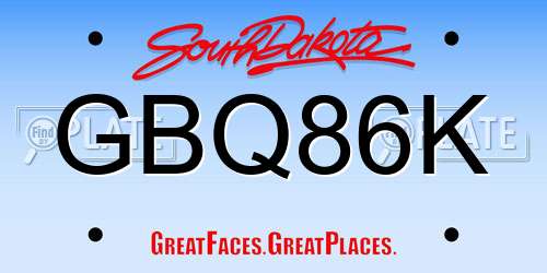 GBQ86K South Dakota License Plate