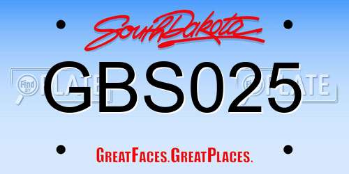 GBS025 South Dakota License Plate