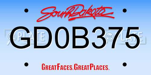 GD0B375 South Dakota License Plate