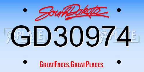 GD30974 South Dakota License Plate