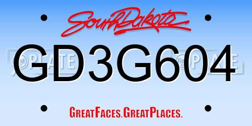 GD3G604 South Dakota License Plate