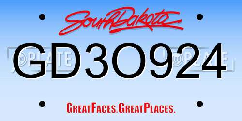GD3O924 South Dakota License Plate