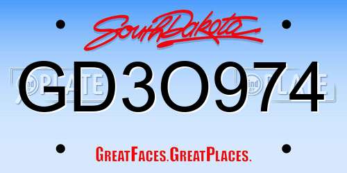 GD3O974 South Dakota License Plate