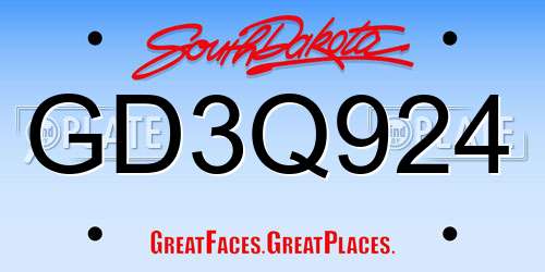 GD3Q924 South Dakota License Plate