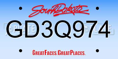 GD3Q974 South Dakota License Plate
