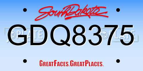 GDQ8375 South Dakota License Plate