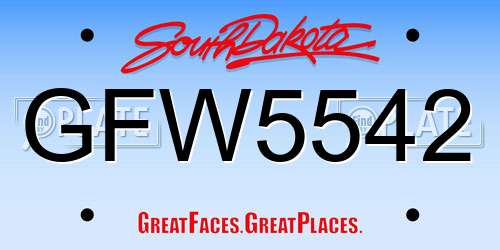 GFW5542 South Dakota License Plate