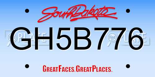 GH5B776 South Dakota License Plate