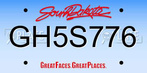 GH5S776 South Dakota License Plate