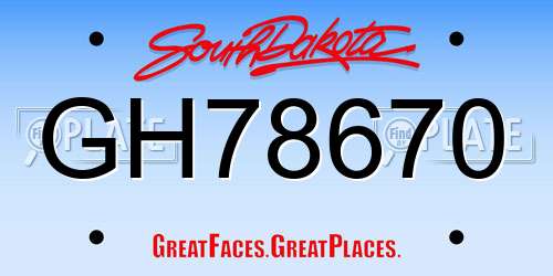 GH78670 South Dakota License Plate